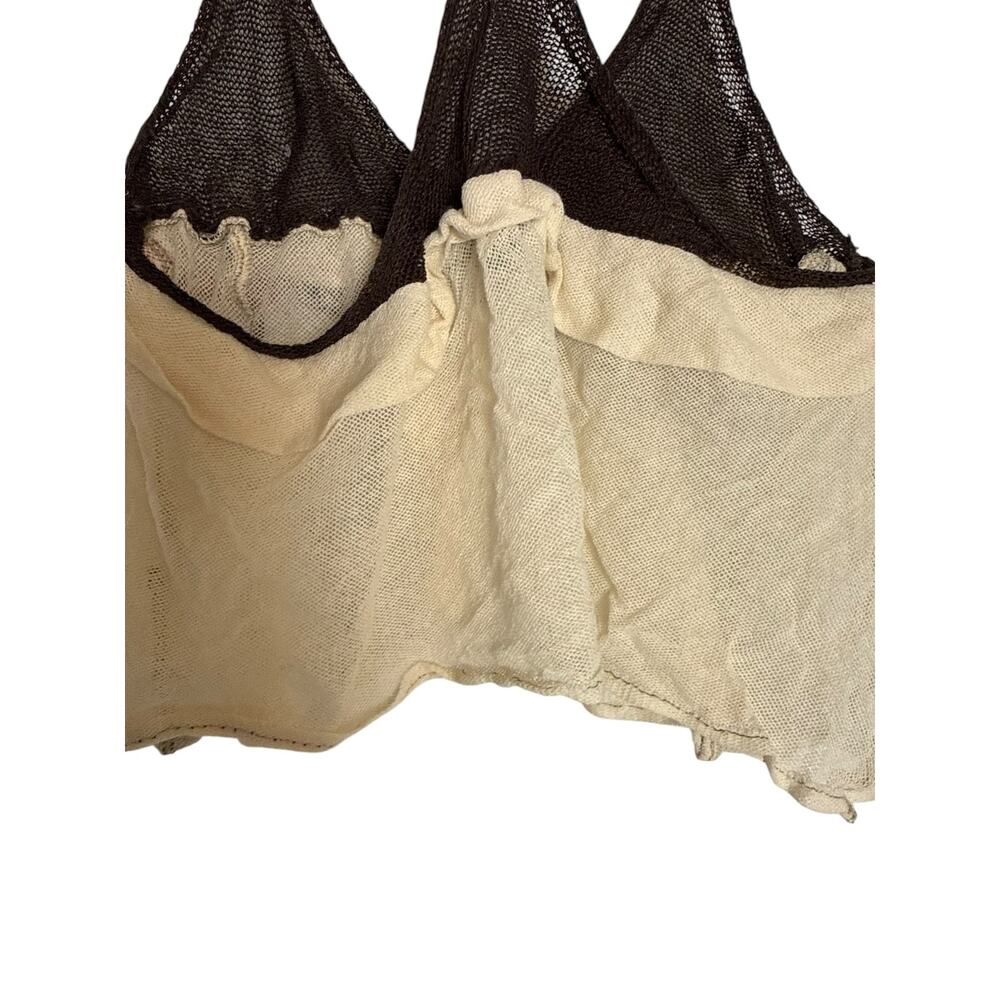 Vintage Cream Crochet Racerback Cropped Coquette Beach Tank Top Size S - Picture 7 of 7